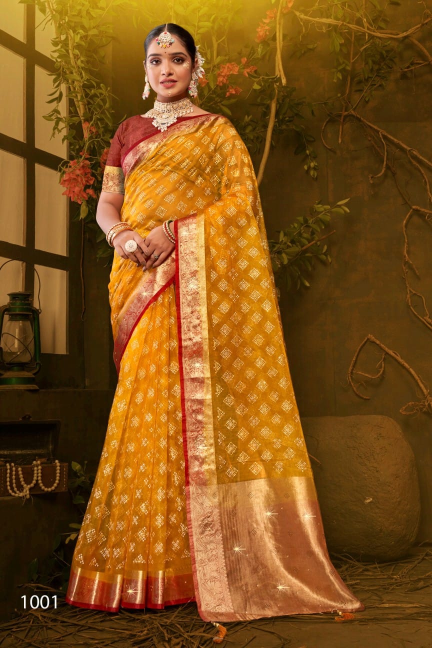 Imperial Gold Vol 3 By Saroj Khadi Organza Designer Sarees Wholesale Shop In Surat